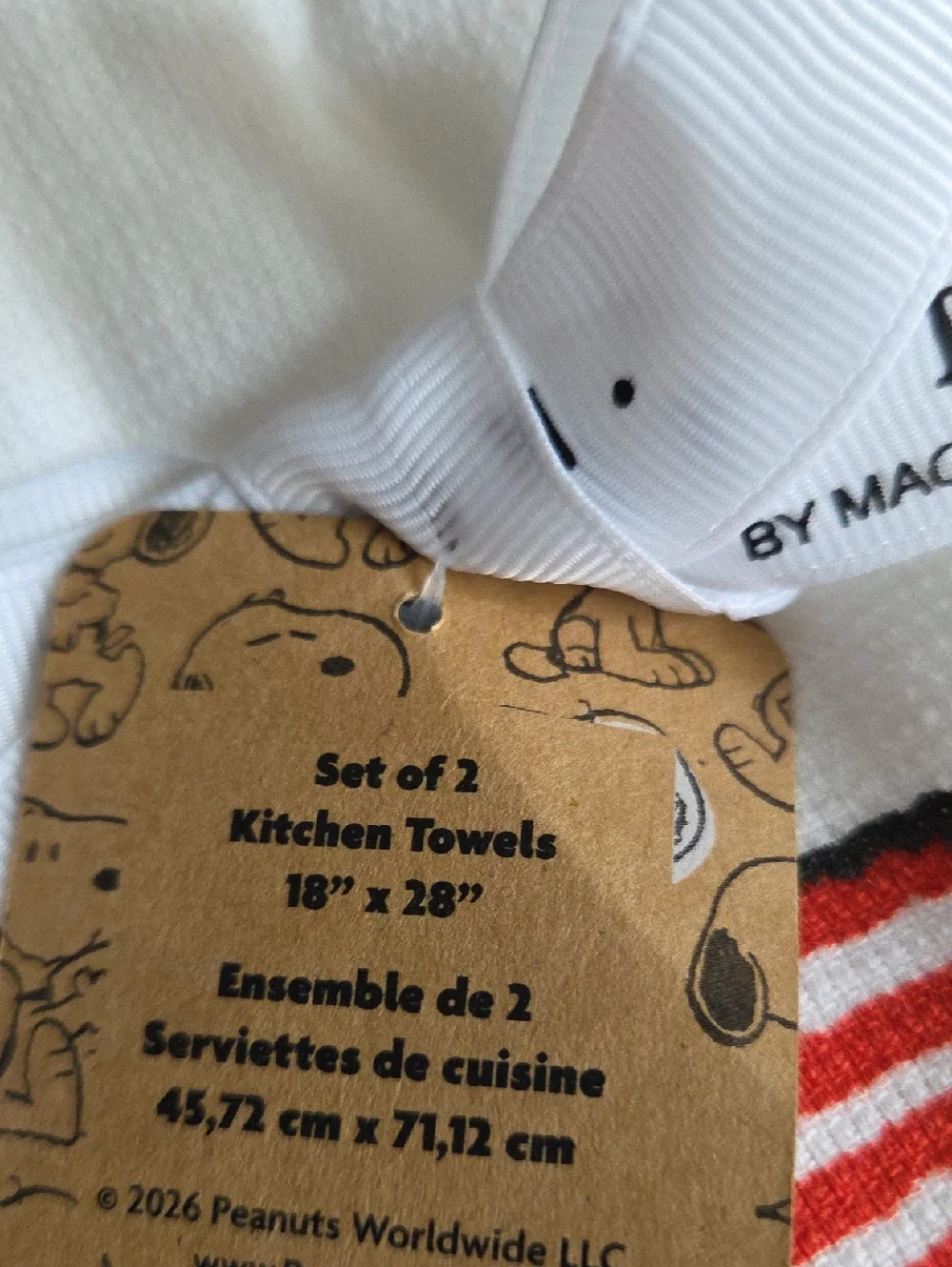 Rae Dunn White Kitchen Towels with Snoopy Cowboy and Flag
